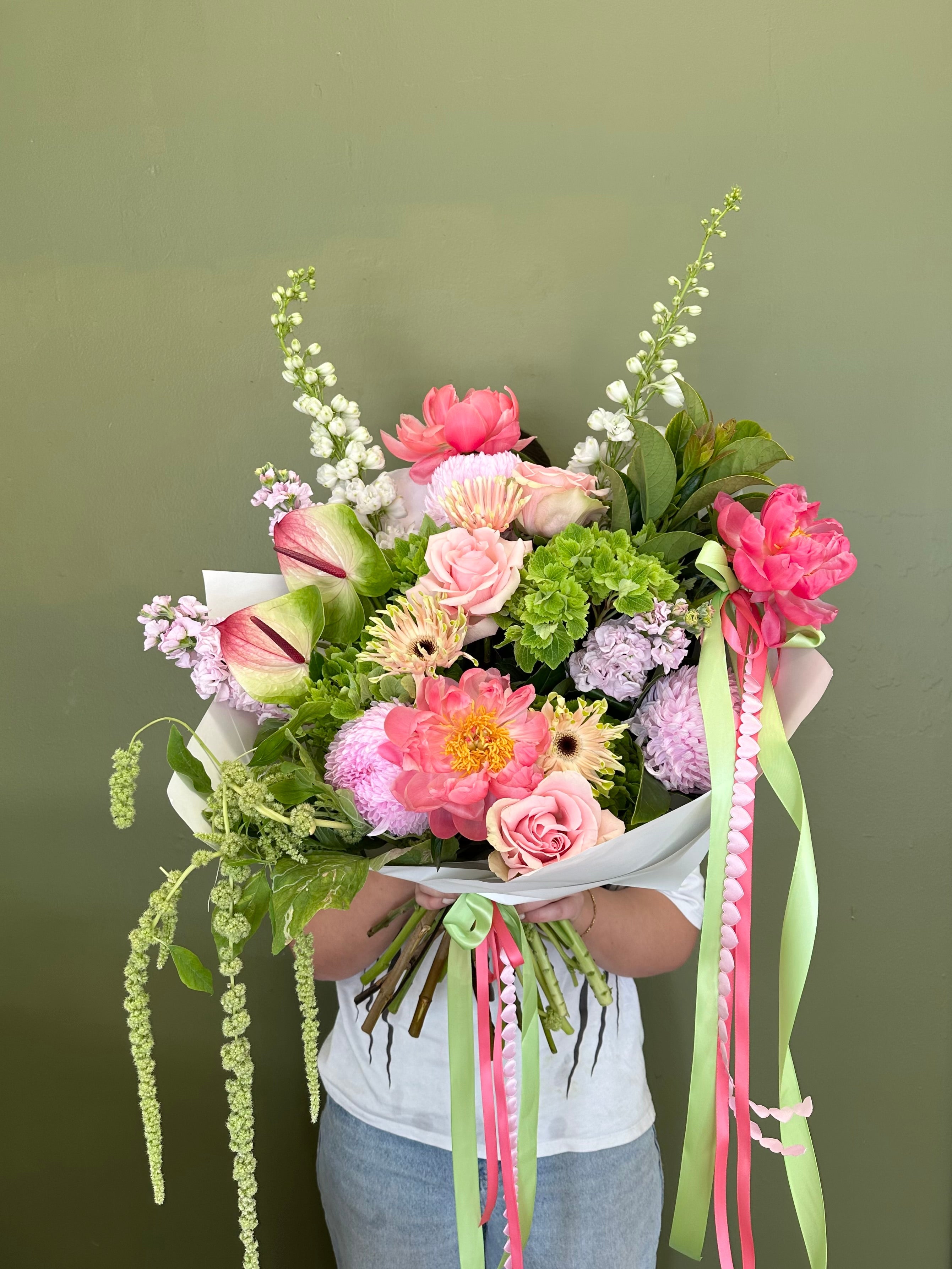 Girl with flower bouquets